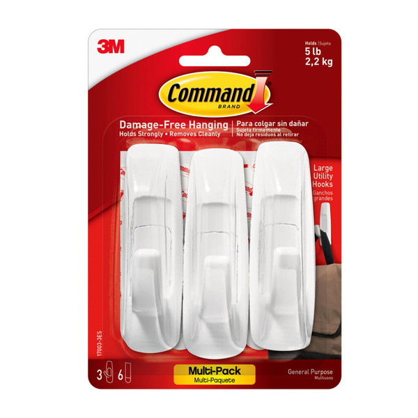 3M Command Large Utility Hooks Multi-Pack, 3 Count MMM170033ES