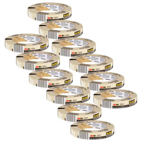 Scotch Contractor Grade Masking Tape, 0.70 In X 60.1 Yd (18Mm X 55M), Pack Of 12 MMM202018AP-12