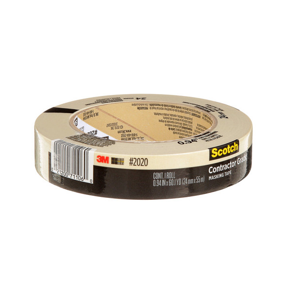 Scotch Contractor Grade Masking Tape, 0.94 In X 60.1 Yd (24Mm X 55M), 1 Roll MMM202024AP