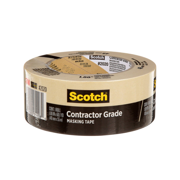 Scotch Contractor Grade Masking Tape, 1.88 In X 60.1 Yd (48Mm X 55M), 1 Roll MMM202048MP