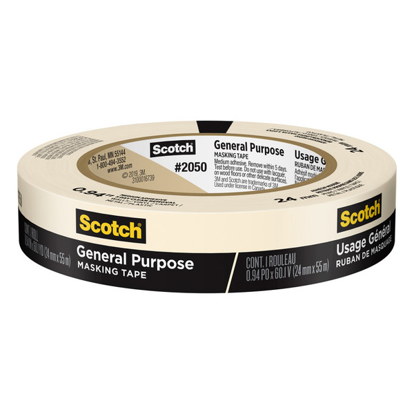 Scotch General Purpose Masking Tape, 0.94 In X 60.1 Yd (24Mm X 55M), 1 Roll MMM205024AP