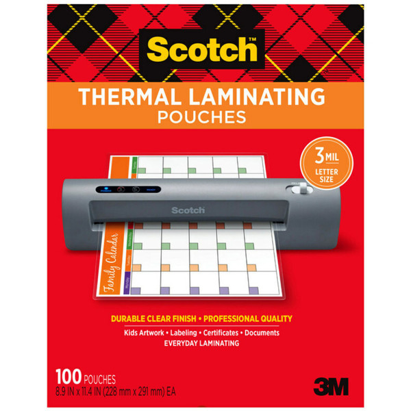 Scotch Thermal Laminating Pouches, 3 Mil Size, Pack Of 100 MMMTP3854100WM