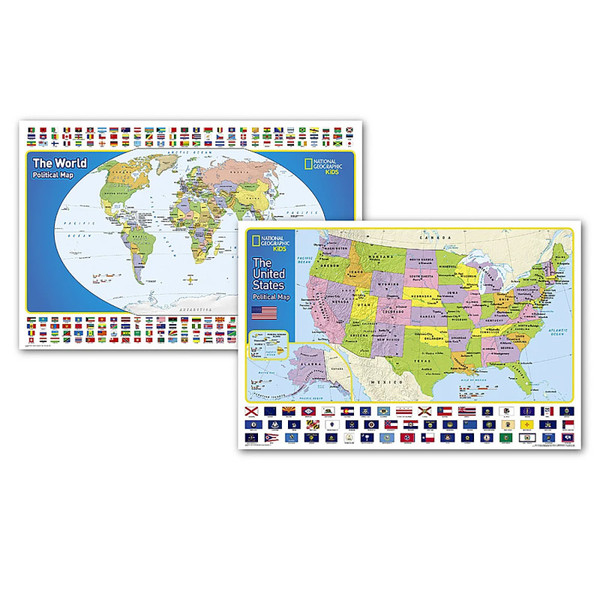 National World And United States For Kids, Poster Size, Map Pack Bundle, 36" X 24" NGMRE01021233B