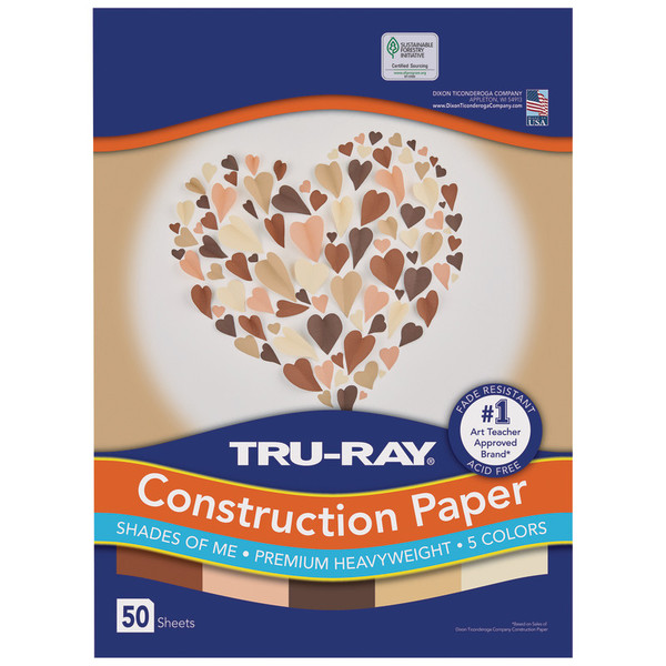 Tru-Ray Shades Of Me Construction Paper, Heavyweight, 5 Assorted Skin Tone Colors, 9" X 12", 50 Sheets PAC102949