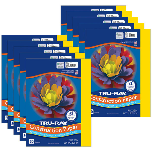Tru-Ray Construction Paper, Heavyweight, Yellow, 9" X 12", 50 Sheets Per Pack, 10 Packs PAC103004-10