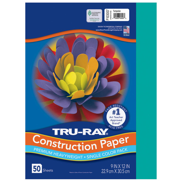 Tru-Ray Construction Paper, Heavyweight, Turquoise, 9" X 12", 50 Sheets PAC103007