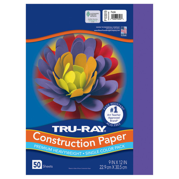 Tru-Ray Construction Paper, Heavyweight, Purple, 9" X 12", 50 Sheets PAC103019
