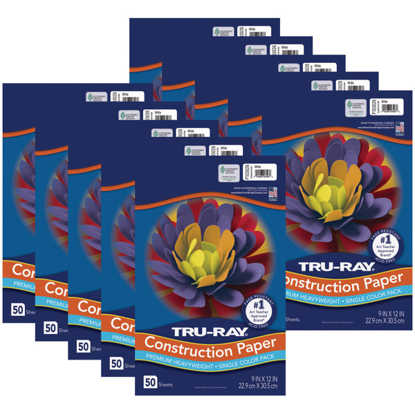 Tru-Ray Construction Paper, Heavyweight, White, 9" X 12", 50 Sheets Per Pack, 10 Packs PAC103026-10