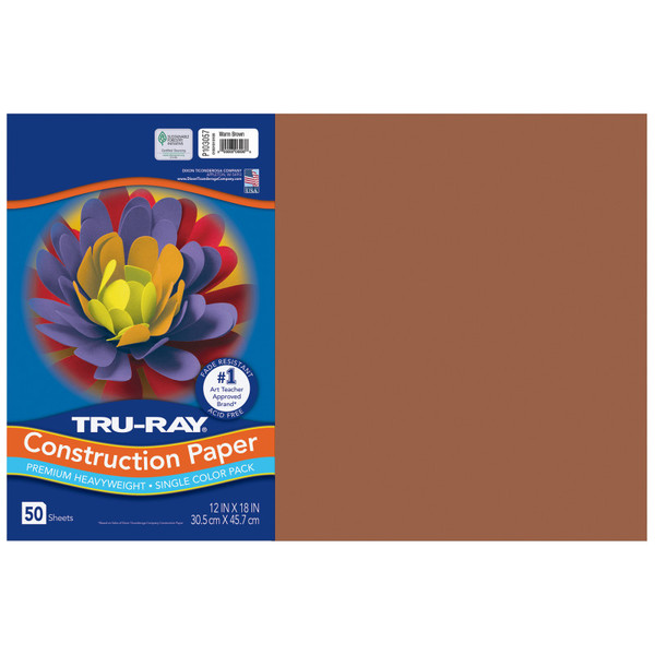 Tru-Ray Construction Paper, Heavyweight, Warm Brown, 12" X 18", 50 Sheets PAC103057