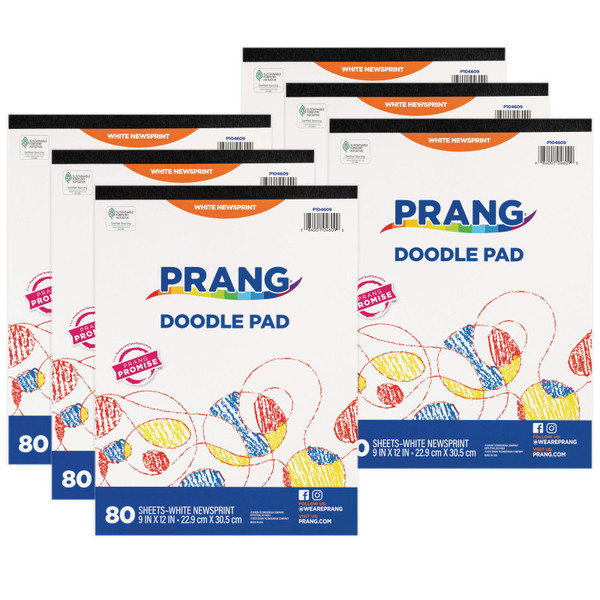 Prang Doodle Pad, White, 9" X 12", 80 Sheets, Pack Of 6 PAC104609-6
