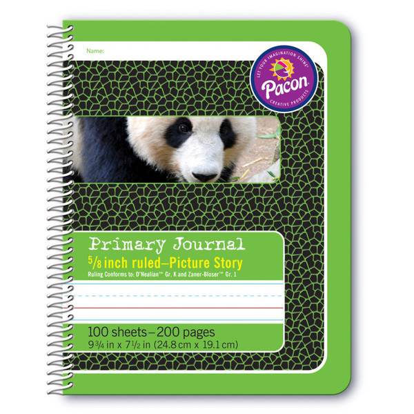 Pacon Primary Composition Book, Spiral Bound, D'Nealian/Zaner-Bloser, 5/8" X 5/16" X 5/16" Picture Story Ruled, 9-3/4" X 7-1/2", 100 Sheets PAC2434
