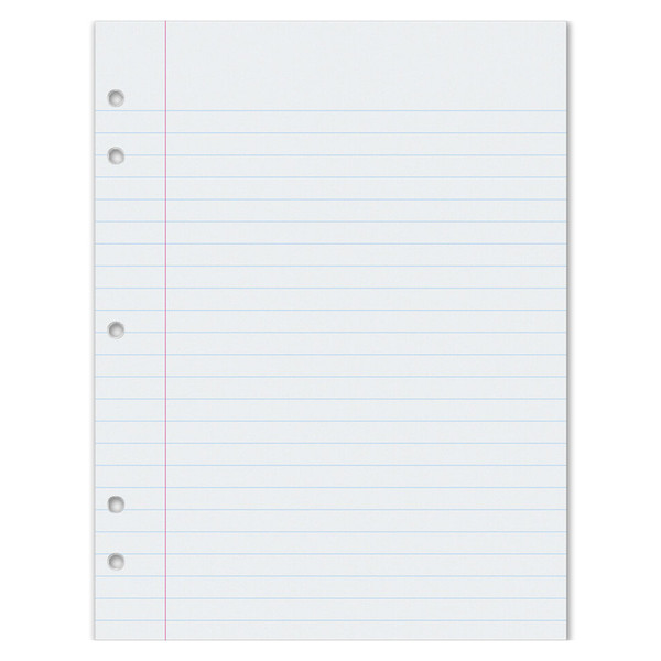 Pacon Composition Paper, White, 5-Hole Punched, Red Margin, 3/8" Ruled, 8" X 10-1/2", 500 Sheets PAC2441