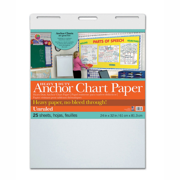 Pacon Heavy Duty Anchor Chart Paper, Non-Adhesive, White, Unruled 24" X 32", 25 Sheets PAC3371