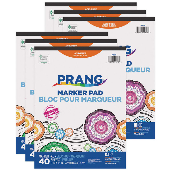 Prang Marker Pad, White, 9" X 12", 40 Sheets, Pack Of 6 PAC4618-6