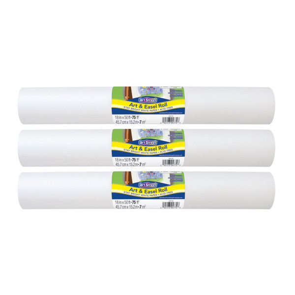 Prang Art & Easel Roll, White, 18" X 50', 3 Rolls PAC4772-3