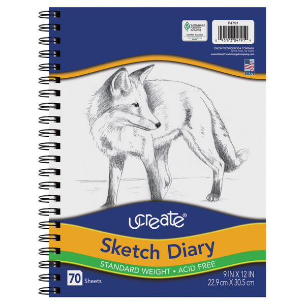 Ucreate Sketch Diary, Standard Weight, 12" X 9", 70 Sheets PAC4791
