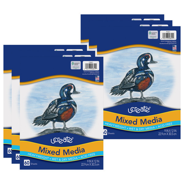 Ucreate Mixed Media Art Paper, Heavyweight, 9" X 12", 60 Sheets Per Pack, 6 Packs PAC4841-6