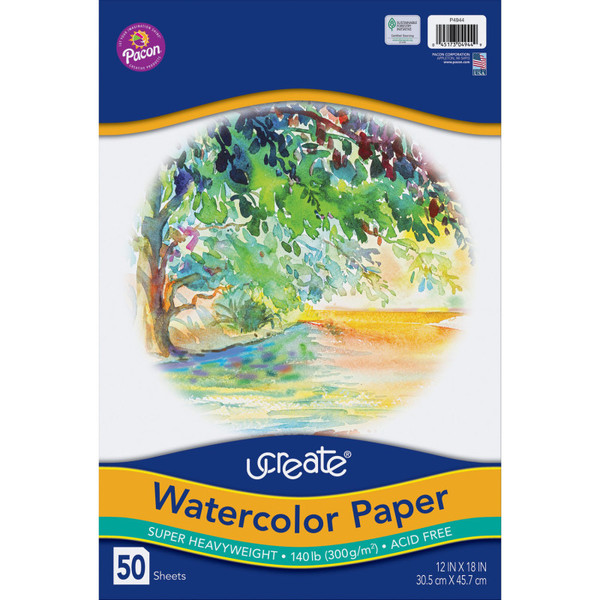Ucreate Watercolor Paper, White, 140 Lb., 12" X 18", 50 Sheets PAC4944