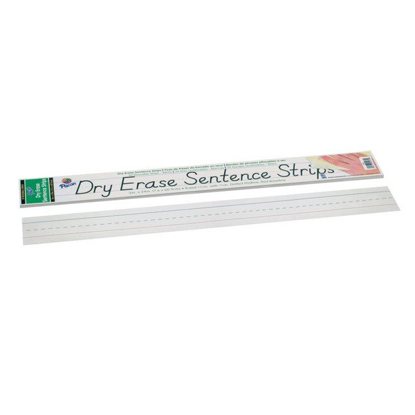 Pacon Dry Erase Sentence Strips, White, 1-1/2" X 3/4" Ruled, 3" X 24", 30 Strips PAC5185