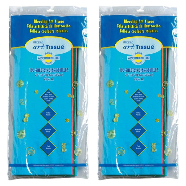Spectra Deluxe Bleeding Art Tissue, Assorted 20 Colors, 20" X 30", 100 Sheets Per Pack, 2 Packs PAC58516-2