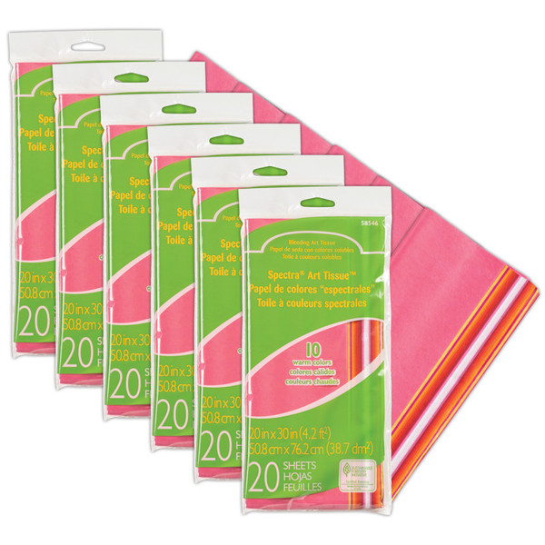 Spectra Deluxe Bleeding Art Tissue, 10 Color Warm Assortment, 20" X 30", 20 Sheets Per Pack, 6 Packs PAC58546-6