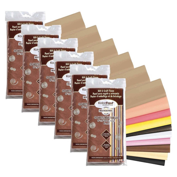 Kolorfast Multi-Cultural Tissue Assortment, 10 Assorted Colors, 20" X 30", 20 Sheets Per Pack, 6 Packs PAC58590-6