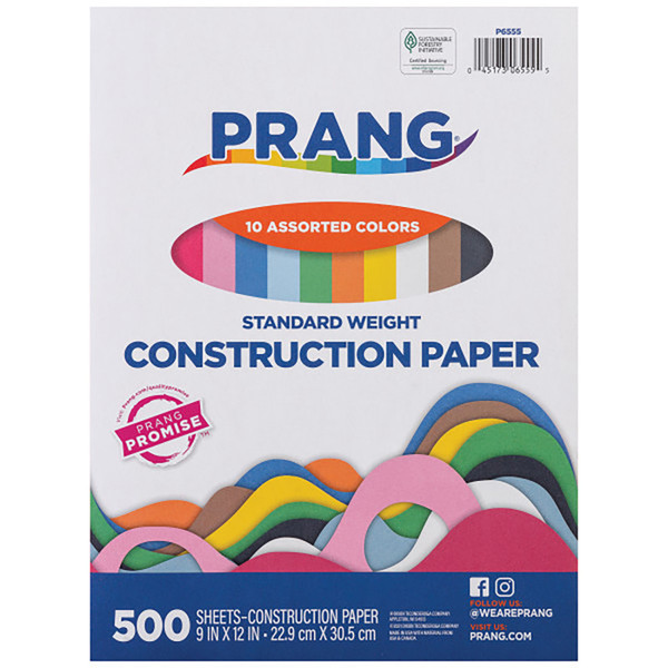 Prang Construction Paper, Standard Weight, 10 Assorted Colors, 9" X 12", 500 Sheets PAC6555