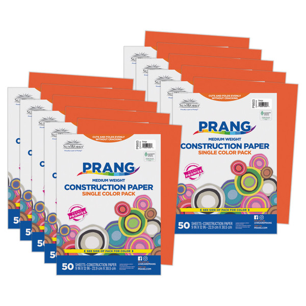 Prang Construction Paper, Medium Weight, Orange, 9" X 12", 50 Sheets Per Pack, 10 Packs PAC6603-10