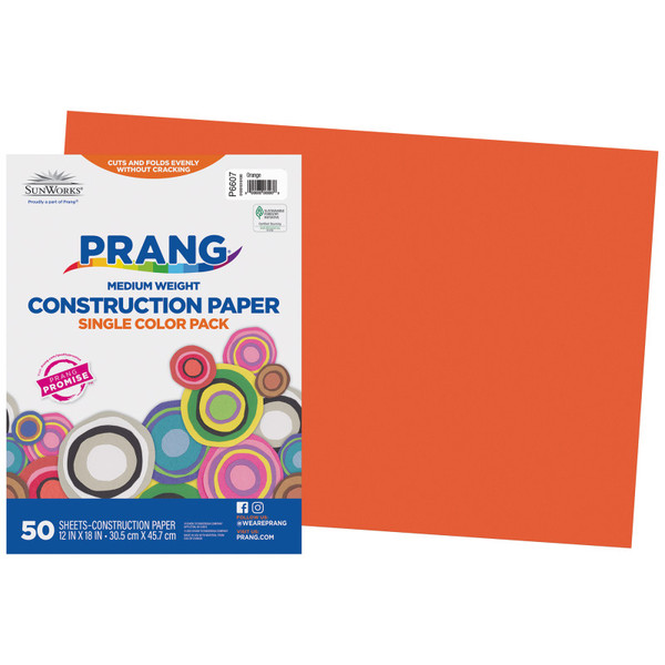 Prang Construction Paper, Medium Weight, Orange, 12" X 18", 50 Sheets PAC6607