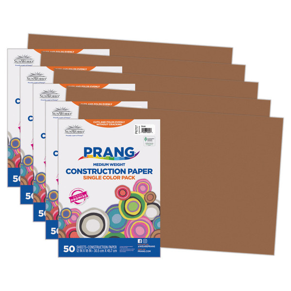 Prang Construction Paper, Medium Weight, Brown, 12" X 18", 50 Sheets Per Pack, 5 Packs PAC6707-5