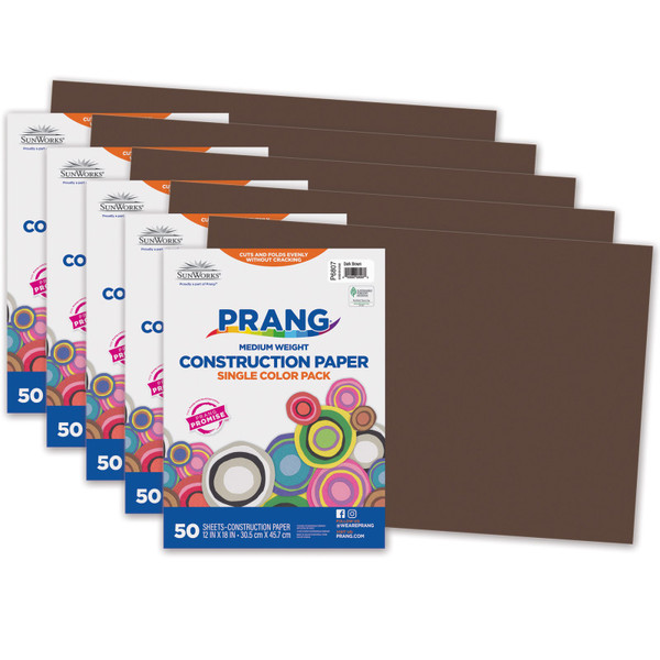 Prang Construction Paper, Medium Weight, Dark Brown, 12" X 18", 50 Sheets Per Pack, 5 Packs PAC6807-5