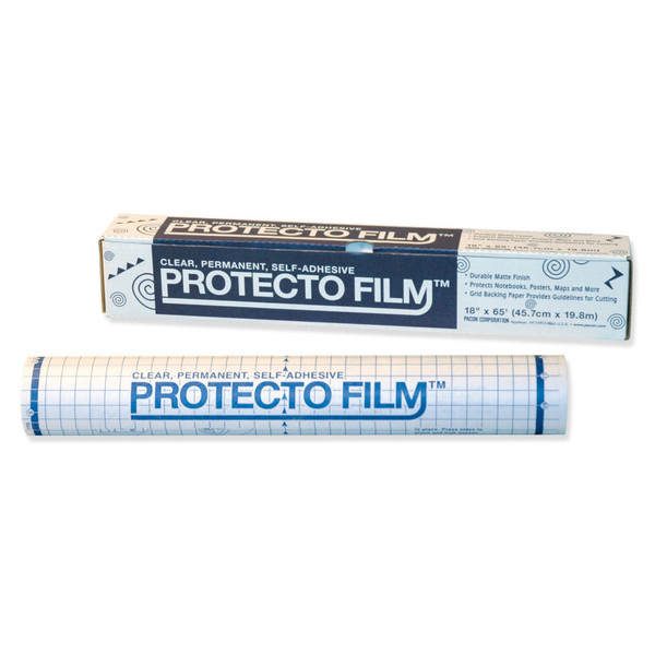 Pacon Protecto Film, Clear, Non-Glare Plastic, Dispenser Box Included, 18" X 65', 1 Roll PAC72350