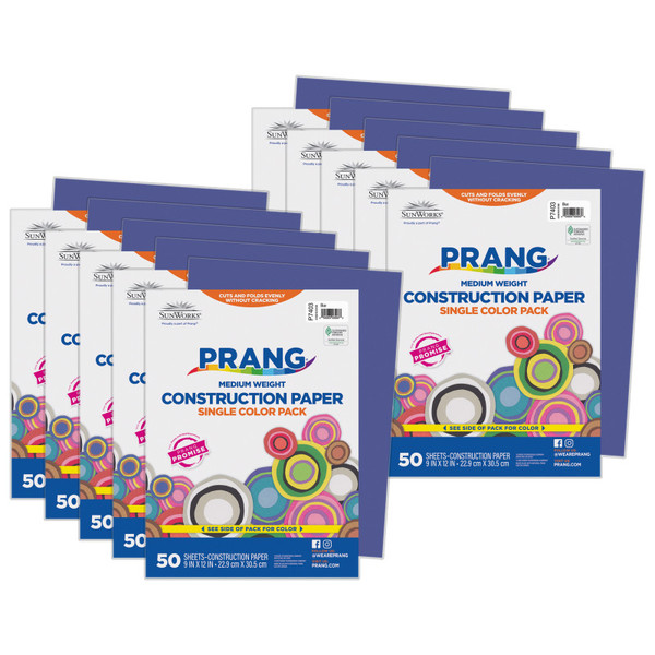 Prang Construction Paper, Medium Weight, Blue, 9" X 12", 50 Sheets Per Pack, 10 Packs PAC7403-10