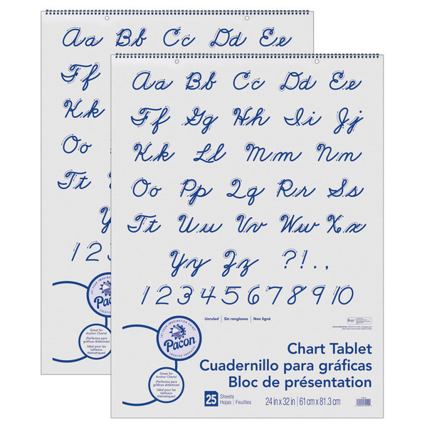 Pacon Chart Tablet, Cursive Cover, Unruled 24" X 32", 25 Sheets, 2 Tablets PAC74510-2