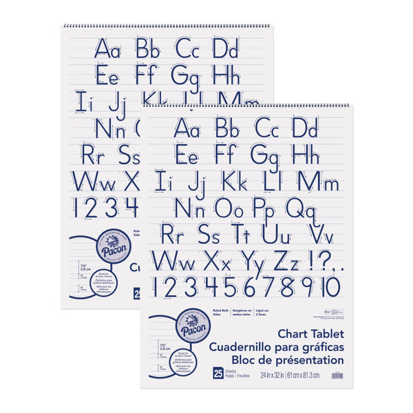 Pacon Chart Tablet, Manuscript Cover, 1-1/2" Ruled, 24" X 32", 25 Sheets, Pack Of 2 PAC74710-2
