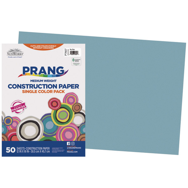 Prang Construction Paper, Medium Weight, Sky Blue, 12" X 18", 50 Sheets PAC7607