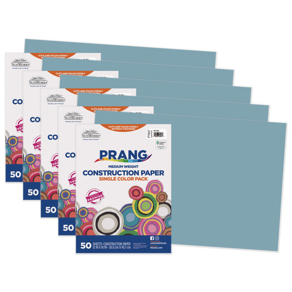 Prang Construction Paper, Medium Weight, Sky Blue, 12" X 18", 50 Sheets Per Pack, 5 Packs PAC7607-5