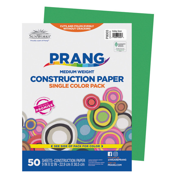 Prang Construction Paper, Medium Weight, Holiday Green, 9" X 12", 50 Sheets PAC8003