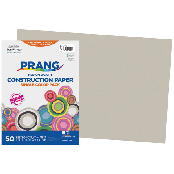 Prang Construction Paper, Medium Weight, Gray, 12" X 18", 50 Sheets PAC8807