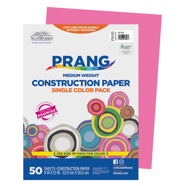 Prang Construction Paper, Medium Weight, Hot Pink, 9" X 12", 50 Sheets PAC9103