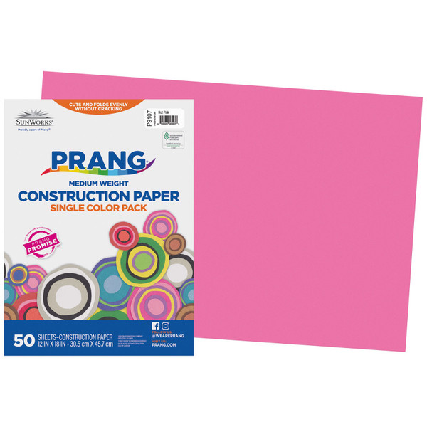 Prang Construction Paper, Medium Weight, Hot Pink, 12" X 18", 50 Sheets PAC9107