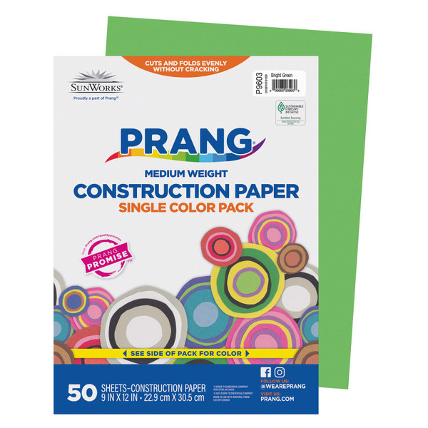 Prang Construction Paper, Medium Weight, Bright Green, 9" X 12", 50 Sheets PAC9603
