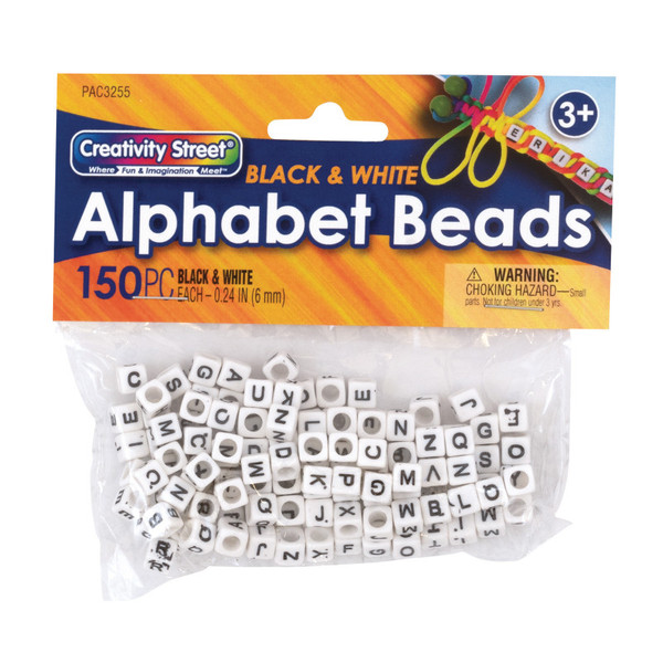 Creativity Alphabet Beads, Black & White, 6 Mm, 150 Count PACAC3255