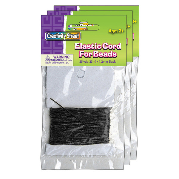 Creativity Elastic Cord, Black, 1.2 Mm X 25 Yards, 25 Yards Per Pack, 3 Packs PACAC3728-3