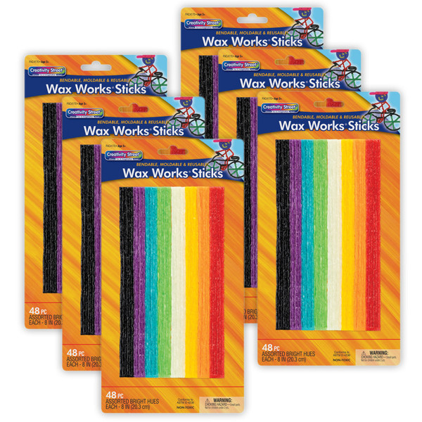 Creativity Wax Works Sticks, Assorted Bright Hues, 8", 48 Per Pack, 6 Packs PACAC4170-6