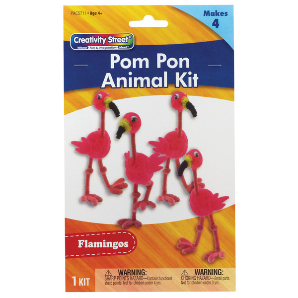 Creativity Pom Pon Animal Kit, Flamingos, 2" X 2.75" X 5.25", 1 Kit Makes 4 Animals PACAC5711