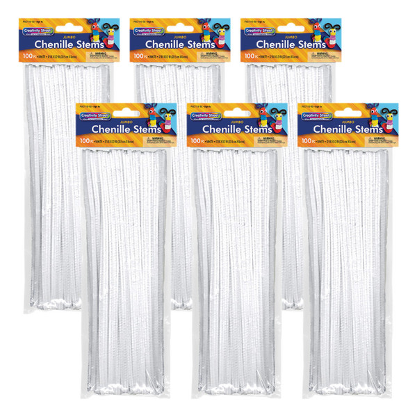 Creativity Jumbo Stems, White, 12" X 6 Mm, 100 Per Pack, 6 Packs PACAC711002-6