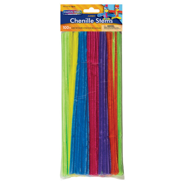 Creativity Jumbo Stems, Hot Assorted Colors, 12" X 6 Mm, 100 Pieces PACAC711004