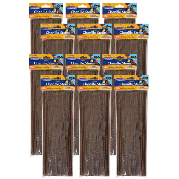 Creativity Jumbo Stems, Brown, 12" X 6 Mm, 100 Per Pack, 12 Packs PACAC711013-12