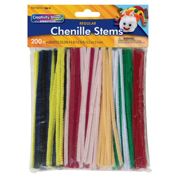 Creativity Regular Stems, Assorted Colors, 6" X 4 Mm, 200 Pieces PACAC720001